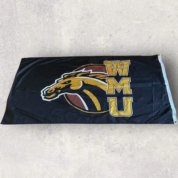 Western Michigan Broncos WMU Polyester Flag 3x5 ft Grommet Banner Team Logo - Picture 2 of 6